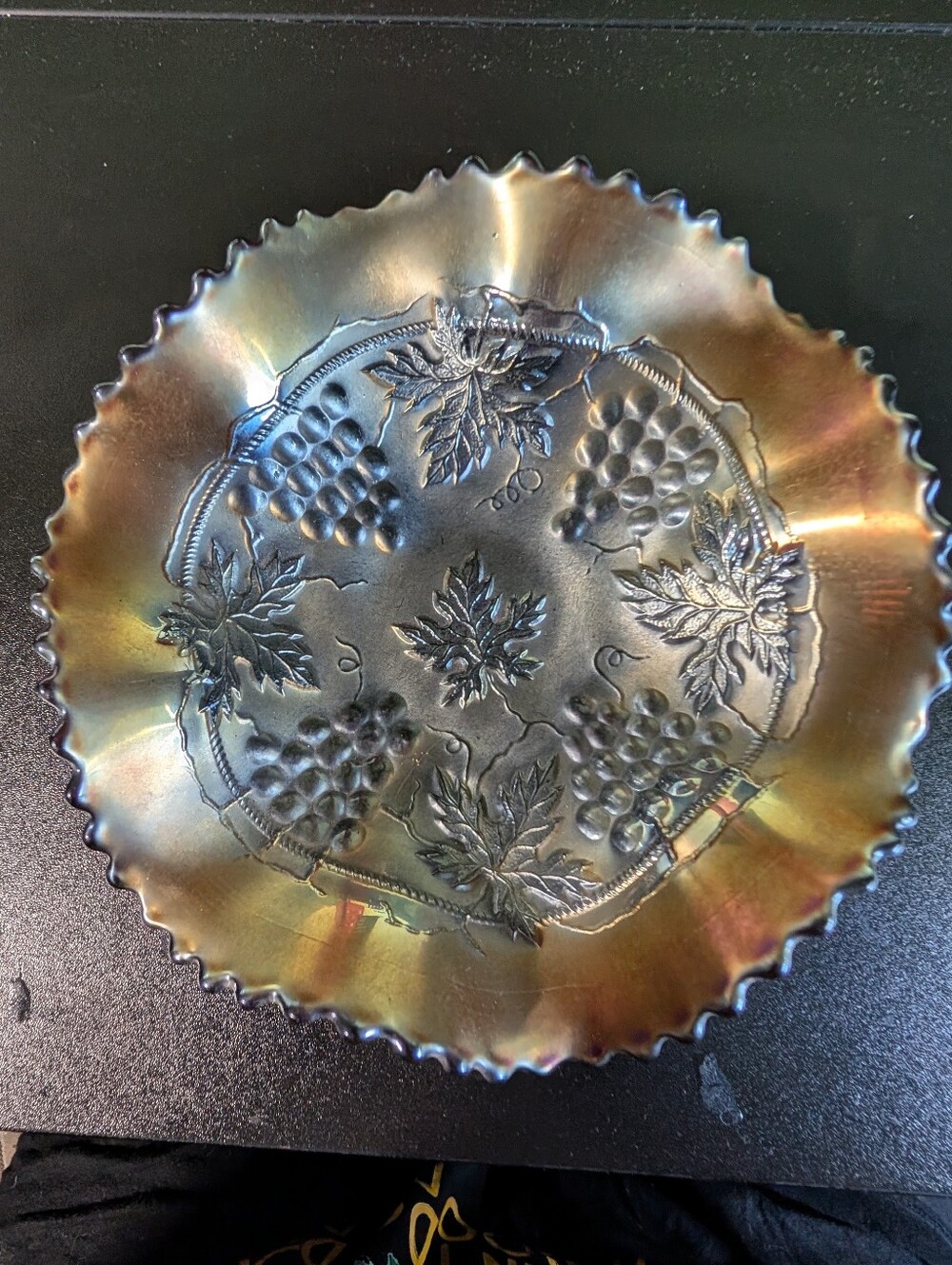 Carnival Glass Fruit Bowl - Iridescent Purple and Gold